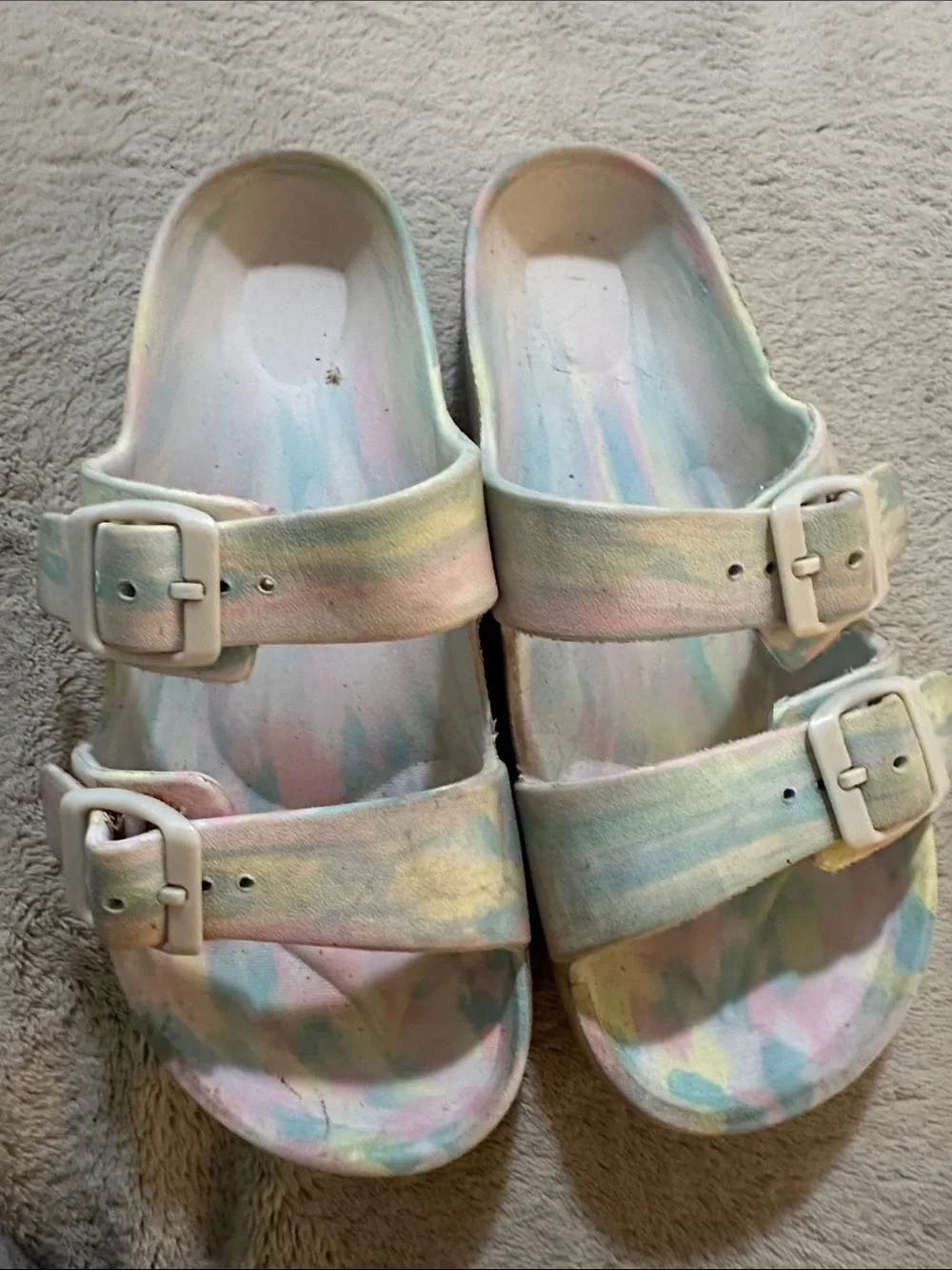 Kids Pastel Tie-Dye Slide Sandals - Comfortable Adjustable Straps